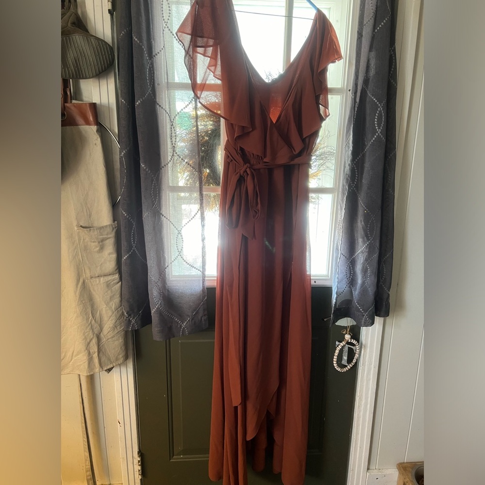 Katya Ruffle Rust Maxi dress